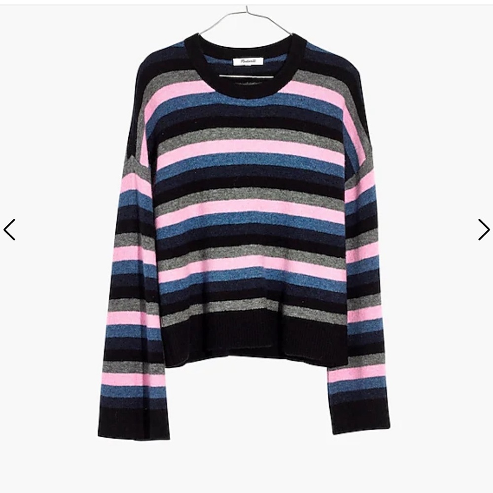 Madewell Cardiff Striped Crewneck Sweater Coziest Yarn Pink Navy Black XXS